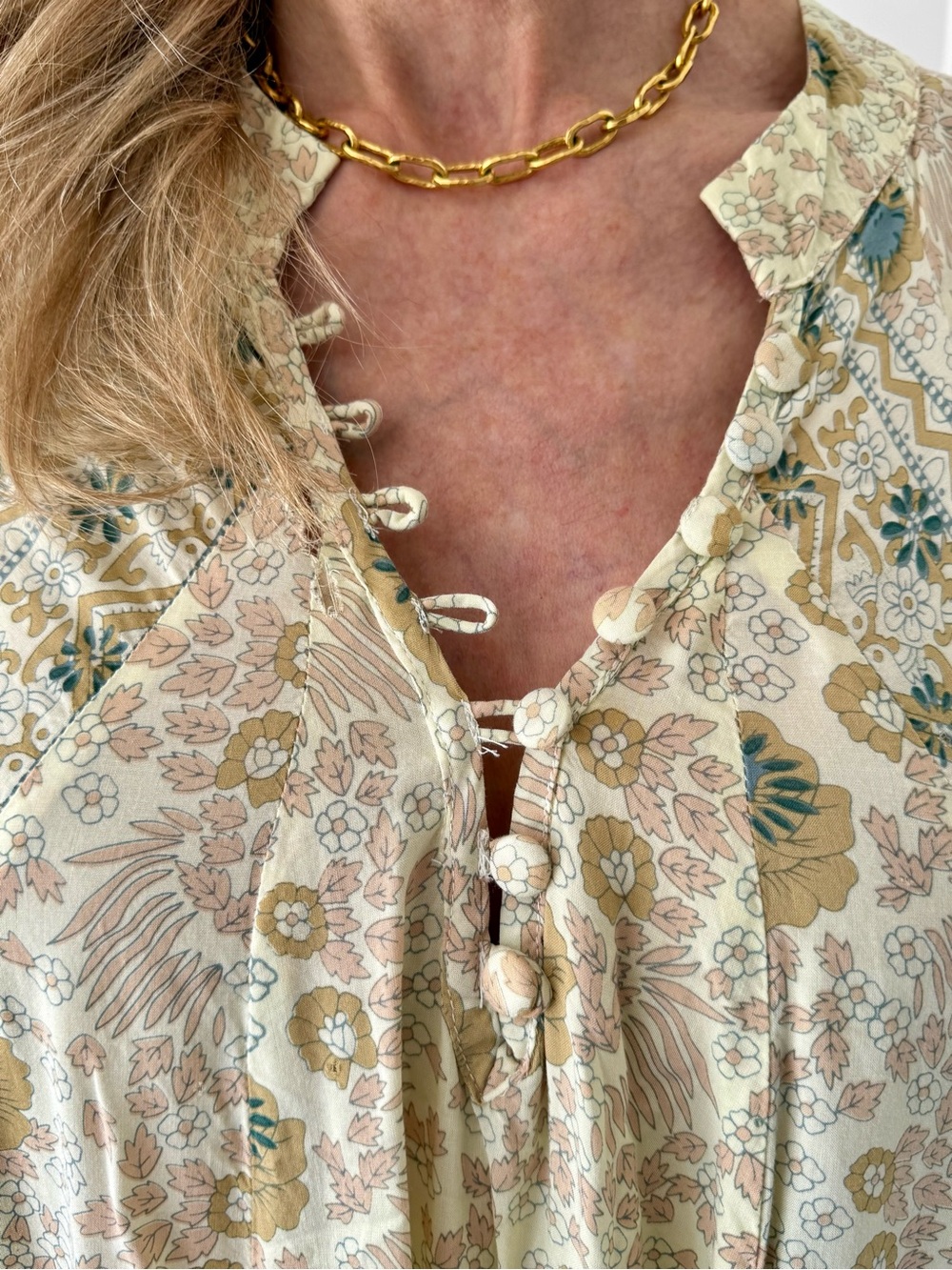 Natalie Martin Cream Maxi Dress with Sage Blue Floral Print - Picture 3 of 7